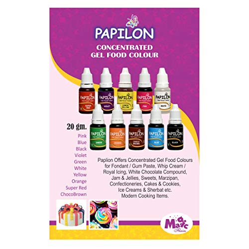 Papilon Concentrated Gel Food Colour Pack of 20gm x 10 Bottles