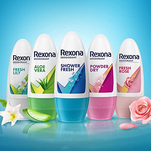 Rexona Shower Fresh Underarm Roll On Deodorant For Women, Antiperspirant, Removes Odour, Keeps Skin Fresh & Clean, Alcohol Free, Skin Friendly, 50 ml