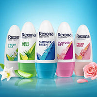Rexona Shower Fresh Underarm Roll On Deodorant For Women, Antiperspirant, Removes Odour, Keeps Skin Fresh & Clean, Alcohol Free, Skin Friendly, 50 ml