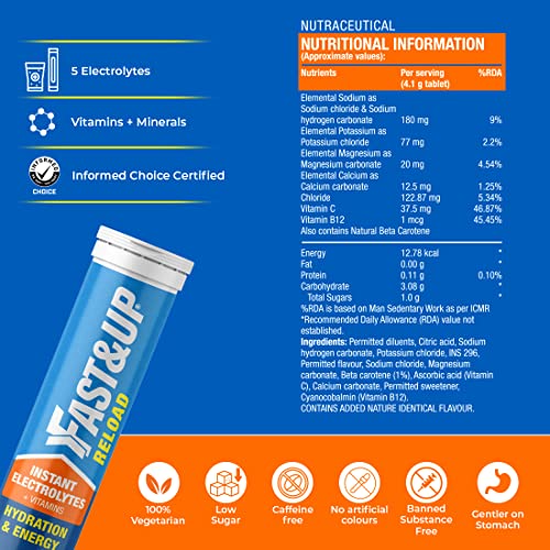 Fast&Up Reload electrolyte instant energy and hydration drink - 20 effervescent tablets - Peach ice tea flavour