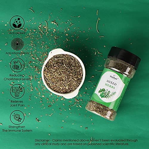 Malikaz' The Royale Taste Dried Mixed Herbs Jar, 35 g | Savoury | 100% Natural | No Additives | Easy to Boost Flavour of sauces, stews, stuffings, dressings, breads, etc |