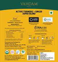 VAHDAM, Organic Turmeric Ginger Powerful Superfoods - 50 Herbal Tea Bags | Powerful Wellness & Healing Properties of Turmeric & Ginger | 100% Natural | Brew as Hot or Iced Tea