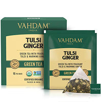 VAHDAM Organic Tulsi Ginger Tea - 15 Green Tea Bags | 100% Whole Leaf, USDA Certified Green Tea for Weight Loss Fast | Pure Detox Tea & Digestive Health Drink