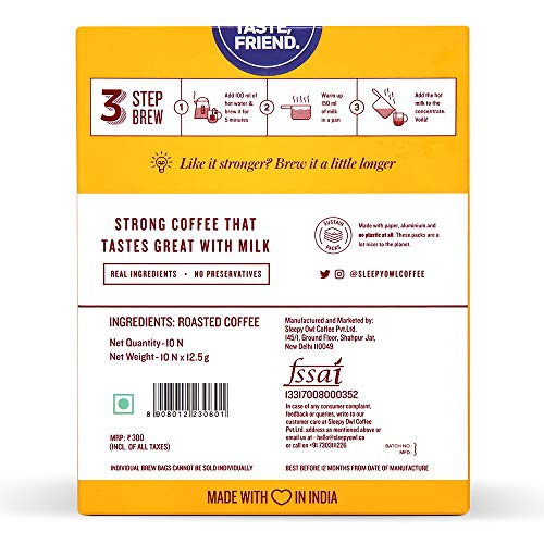 Sleepy Owl Coffee Latte Hot Brew Bags | Hot Brew Coffee |5 Minute Brew - No Equipment Required | 100% Arabica Beans | Set of 10 Bags - Makes 10 Cups
