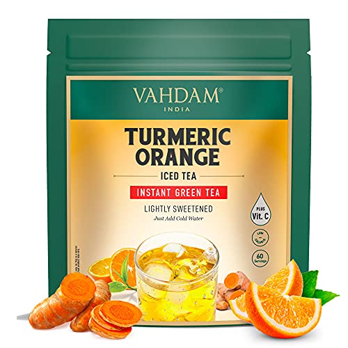 VAHDAM, INSTANT Turmeric Orange Iced Tea Powder (150g) | Himalayan Green Tea Instant Tea Powder with Vitamin C | No Artificial Ingredients | 10 Calorie Instant Orange Ice Tea Powder