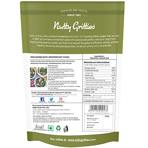 Nutty Gritties California Roasted Pistachios|Pista Lightly Salted, Dry Roasted, Non Fried, Zero Oil, Crunchy Healthy Snack -200g