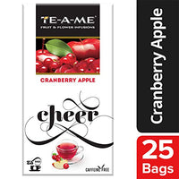 TE-A-ME Cranberry Apple Infusion Tea, 25 Tea Bags | 100% Caffeine Free | Flavored Infusion Tea
