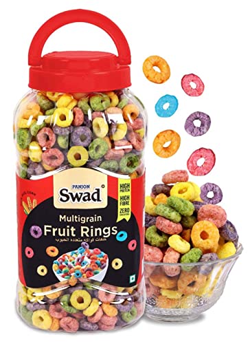 Swad Breakfast Cereal, Multigrain Fruit Rings (Made with Oats, Rice, Corn, High Fibre Frooty Loops Cereal for Kids) Jar, 280 g