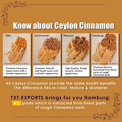 TXT EXPORTS: Ceylon Cinnamon Quills (True Cinnamon/Asli Dalchini Sticks) Double Protection Packaging keeps Cinnamon fresh and aromatic (100gm)