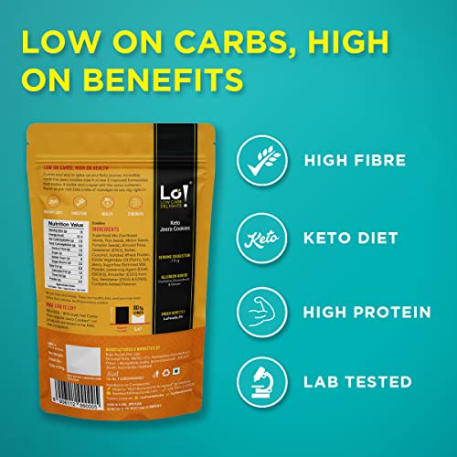 Lo! Low Carb Delights - Jeera Keto Cookies (200g) | All New Formulation | Stevia Sweetened | Authentic Flavor and Taste | Zero Added Sugar | 2g Net Carb | Keto Snacks for Keto Diet | Low Carb Diet Snacks
