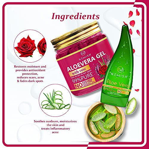 Newish® Aloe Vera Gel for Face and Hair | 99% Pure Aloe Vera With Vitamin E Gel For Skin and Hair Pack of 2