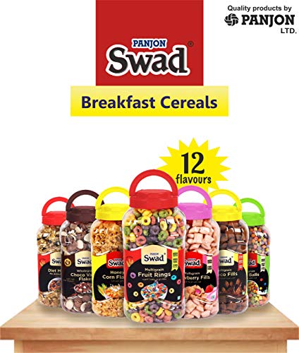 Swad Breakfast Cereal, Multigrain Fruit Rings (Made with Oats, Rice, Corn, High Fibre Frooty Loops Cereal for Kids) Jar, 280 g