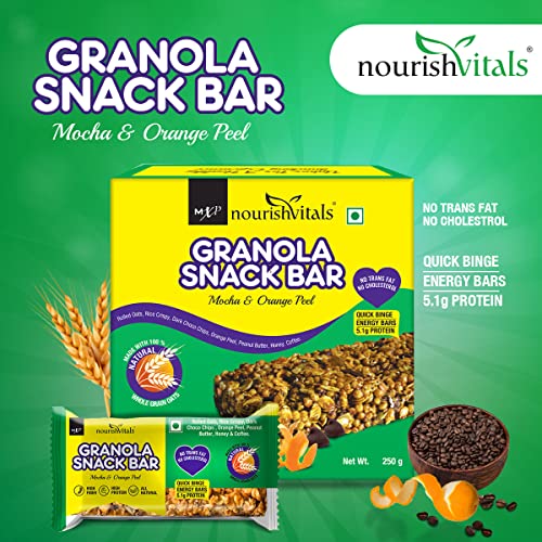 NourishVitals Mocha and Orange Peel Granola Snack Bar, 250g (5 Bars)