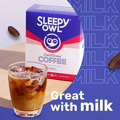 Sleepy Owl Coffee Mocha Cold Brew | 5 Brew Packs - Makes 15 Cups | 3 Step Brew - No Equipment Required | 100% Arabica Beans - Sourced Directly from Farms