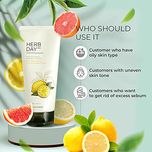 The Face Shop Herb Day 365 Cleansing Foam, Lemon & Grapefruit, ml with lemon extracts, SLS and Paraben Free, 170 millilitre