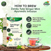 Zandu Tulsi Ginger Mint Herbal Infusion, a Herbal Tea Enriched with Ayurvedic Ingredients (25 Tea Bags)