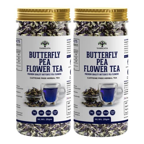 Vanalaya Organic Butterfly Pea Tea From Sun Dried Butterfly Pea Flowers For Stress Relief (Pack Of 2x25gm)