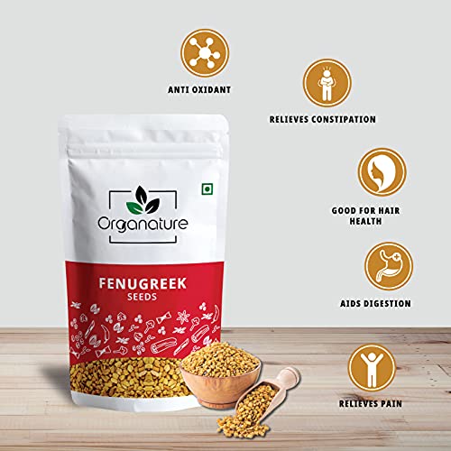 Organature Fresh / Natural Dried Fenugreek Seeds | Whole Methi Dana Seeds | Indian Spices & Masala - Pack of (400 Grams)