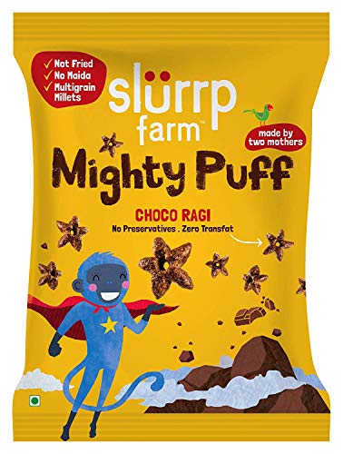 Slurrp Farm Healthy Snacks for Kids | Mighty Puff Choco Ragi | Not Fried, No Maida | Ragi Snack for School Tiffin and Travel-Friendly | 10 X 20g Each