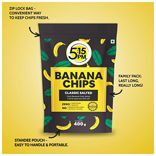 5:15PM Yellow Banana Chips Snacks - Fresh Crispy Banana Wafers Chips | Classic Salted Flavour – 400g Packet