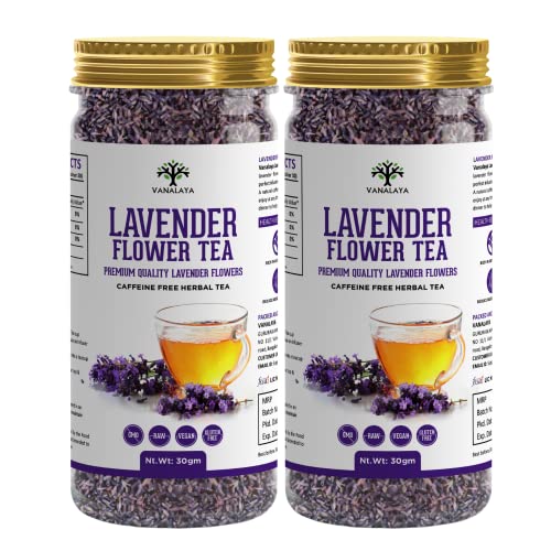 Vanalaya Organic Lavender Flower Tea From Sun Dried Lavender Flowers For Stress Relief (Pack Of 2x30gm)