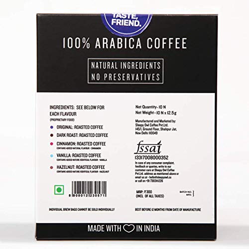 Sleepy Owl Coffee Assorted Hot Brew Bags | 5 Flavours |Hot Brew Coffee |5 Minute Brew - No Equipment Required | 100% Arabica Beans | Set of 10 Bags - Makes 10 Cups