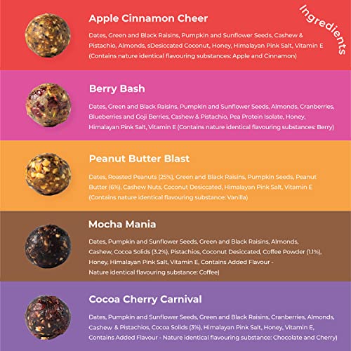 Kibi Kibi Bliss Balls Variety Box - Healthy Snack - Dates, Dried Fruit, Nuts & Seeds - Energy Balls - Khajoor Laddoo - No Added Sugar, Gluten Free & Dairy Free - Pack of 5 (5 x 30g)