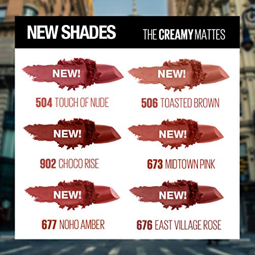 Maybelline New York Color Sensational Creamy Matte Lipstick, 676 East Village Rose, 3.9g.