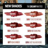 Maybelline New York Color Sensational Creamy Matte Lipstick, 676 East Village Rose, 3.9g.