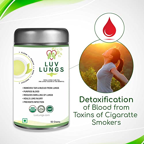 LuvLungs® Lungs Detox for Smokers Organic Green Tea with Mullein Leaf Extract. 50 Grams Pack. Natural and Handmade.