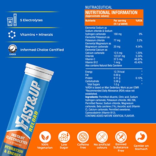 Fast&Up Reload electrolyte energy and hydration - sports drink - 20 effervescent tablets - Orange flavour