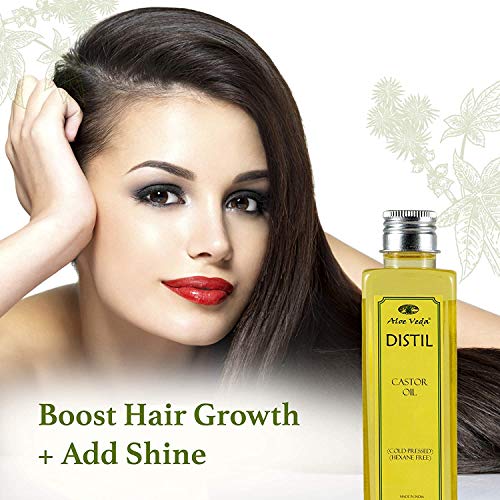 Aloe Veda Distil 100% Pure Cold-Pressed Castor Oil for Hair Growth, Skin Care, Moisturising Dry Skin, Nails, Eyelash, 200ml
