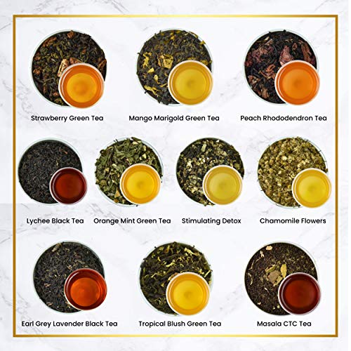 Moksa Assorted Tea Sampler Pack Luxurious Black, Green, Detox, Masala CTC, Peach, Chamomile, Herbal Biodegradable Pyramid Tea Bags Set of 20