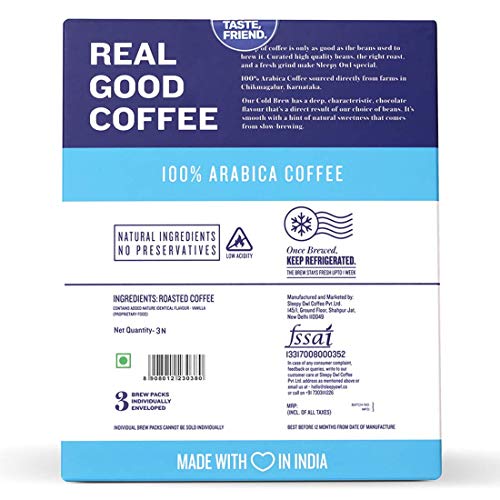 Sleepy Owl Coffee French Vanilla Cold Brew Packs | 3 Step Brew - No Equipment Required | Cold Brew Coffee | 100% Arabica Beans | Set of 3 Packs - Makes 9 Cups