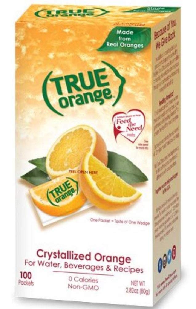 TRUE ORANGE Water Enhancer, Bulk Dispenser Pack - 100 Count (Pack of 1)| Zero Calorie Water Flavoring | For Water, Bottled Water, Iced Tea & Recipes | Water Flavor Packets Made with Real Oranges