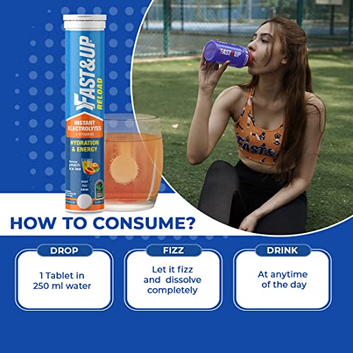 Fast&Up Reload electrolyte instant energy and hydration drink - 20 effervescent tablets - Peach ice tea flavour