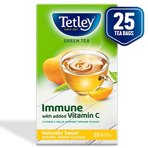 Tetley Green Tea Immune with Added Vitamin C, Reviving Mango, 25 Tea Bags