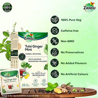 Zandu Tulsi Ginger Mint Herbal Infusion, a Herbal Tea Enriched with Ayurvedic Ingredients (Pack of 25 Tea Bags X 2)