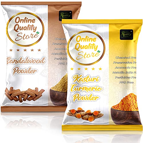 Online Quality Store Kasturi Turmeric Powder for Face + Pure Organic Sandalwood Powder |kasturi haldi powder,wild turmeric powder,kasturi manjal |chandan powder for face,skin(Pack of 2 ,100g each ,Total 200g Pack)