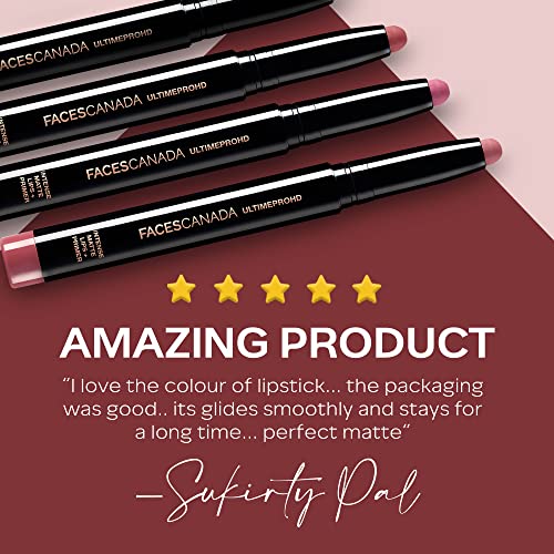 Faces Canada HD Intense Matte Lipstick, Feather light comfort, 10 hrs stay, Primer infused, Flawless HD finish, Red Lip Color, Magnetic , 1.4 gm