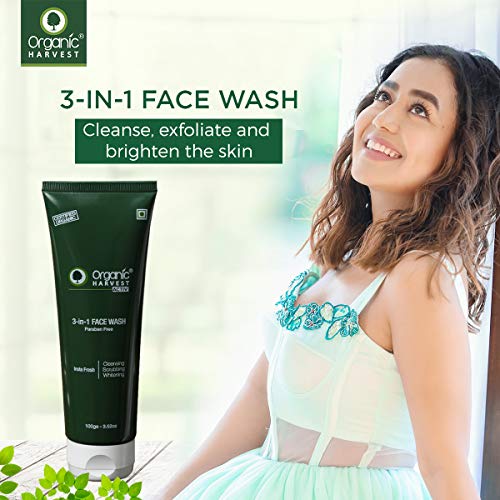 Organic Harvest 3 In 1 Premium Face Wash For Oily Skin | Cleanser For Women Daily Use With Benefits Of Cleansing + Scrubbing + Whitening | Paraben & Sulphate Free - 100gm