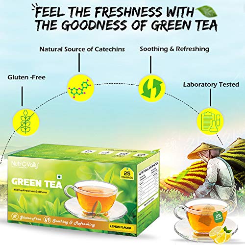 NutroVally green tea for weight loss & Build Immunity | premium tea leaf bags with active ingredients green tea ( green tea box ) - 25 Tea Bags