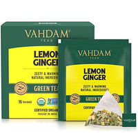 VAHDAM - Organic Ginger Lemon Green Tea -15 Green Tea Bags | Lemon Tea - Rich in Vitamin C | Certified Organic Detox Tea & Ginger Tea Aids Weight Loss