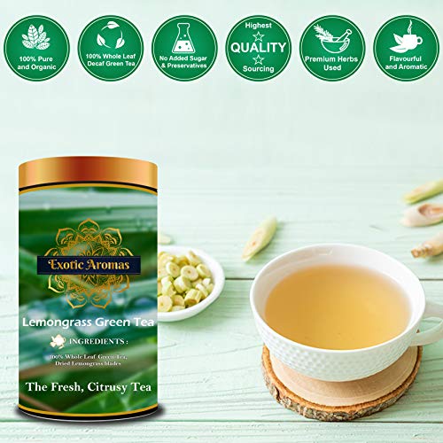 Exotic Aromas Lemongrass Green Tea (200 G Serves 100 cups), 100% Whole Leaf Green Tea for anxiety, pain and digestion