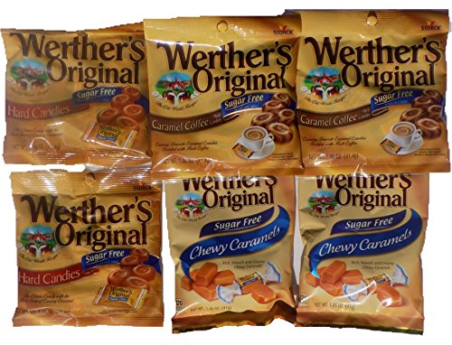 Bundle (6 Items) Werther's  Original Sugar Free Variety Pack (Original/Caramel Coffee/Chewy Caramels)