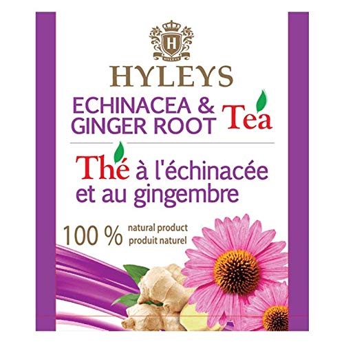 Hyleys Tea Natural Echinacea & Ginger Root Green Tea - 25 Tea Bags - (100% Natural, Sugar Free, Gluten Free and Non-GMO)