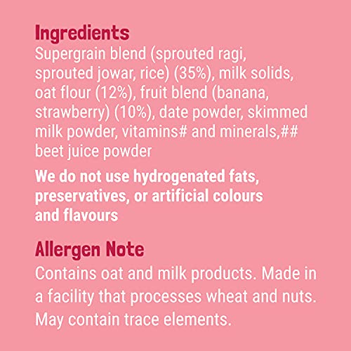 Slurrp Farm Baby Cereal, Ragi, Rice and Strawberry with Milk, Instant Healthy Food, NO Sugar NO Salt, Made with Natural Grains and Dates Powder, 200 g