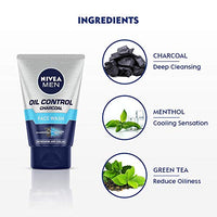 NIVEA Men Face Wash for Oily Skin, Oil Control Charcoal for Immediate Oil Control with Charcoal & Cooling Mint, 100 g