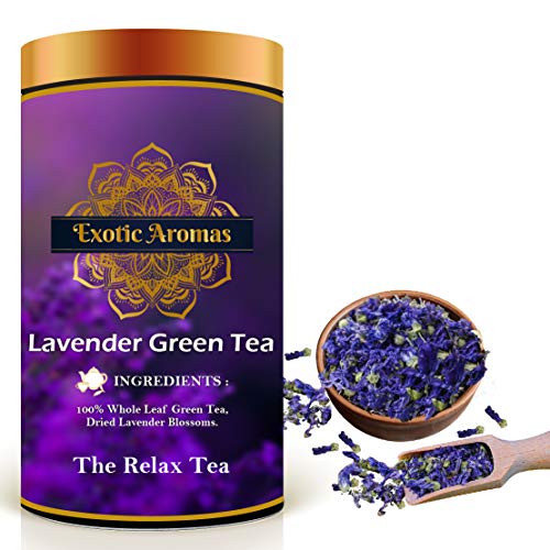 Exotic Aromas Lavender Green Tea (200 G, serves 100 cups), 100 % Whole Leaf Green tea for stress relief, good sleep and relaxation