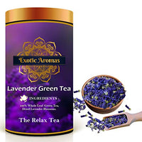 Exotic Aromas Lavender Green Tea (100 G, serves 50 cups), 100 % Whole Leaf Green tea for stress relief, good sleep and relaxation